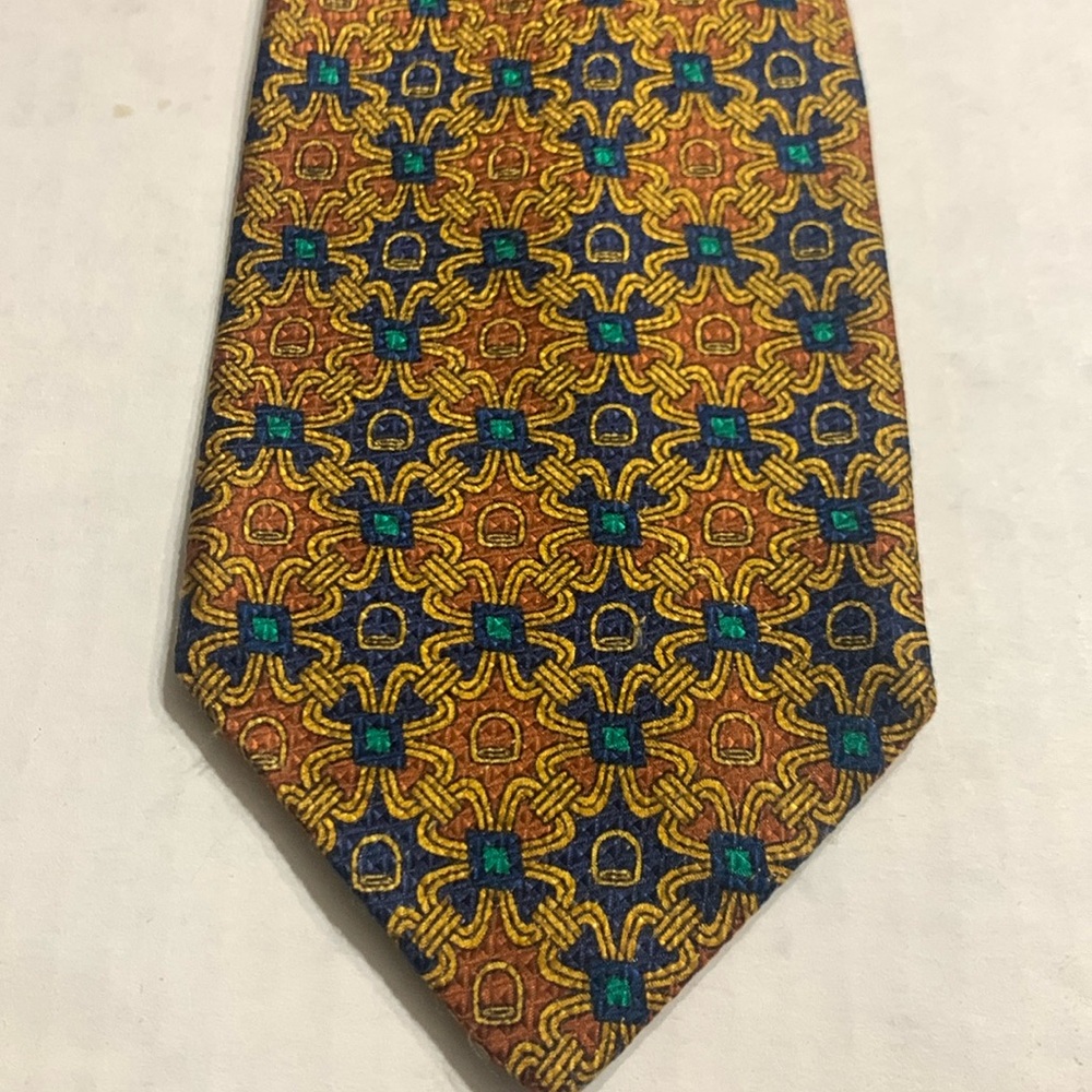 Designer Burnt Orange & Navy art design tie Michelsons of London 100 % pure silk